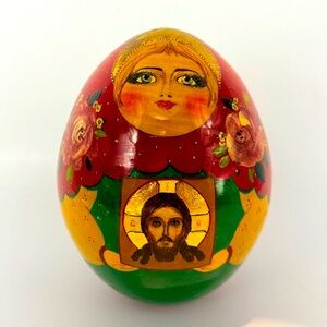 Russian Wooden Easter Egg Russian Doll Hand Painted Orthodox Religious Icon 4.5”